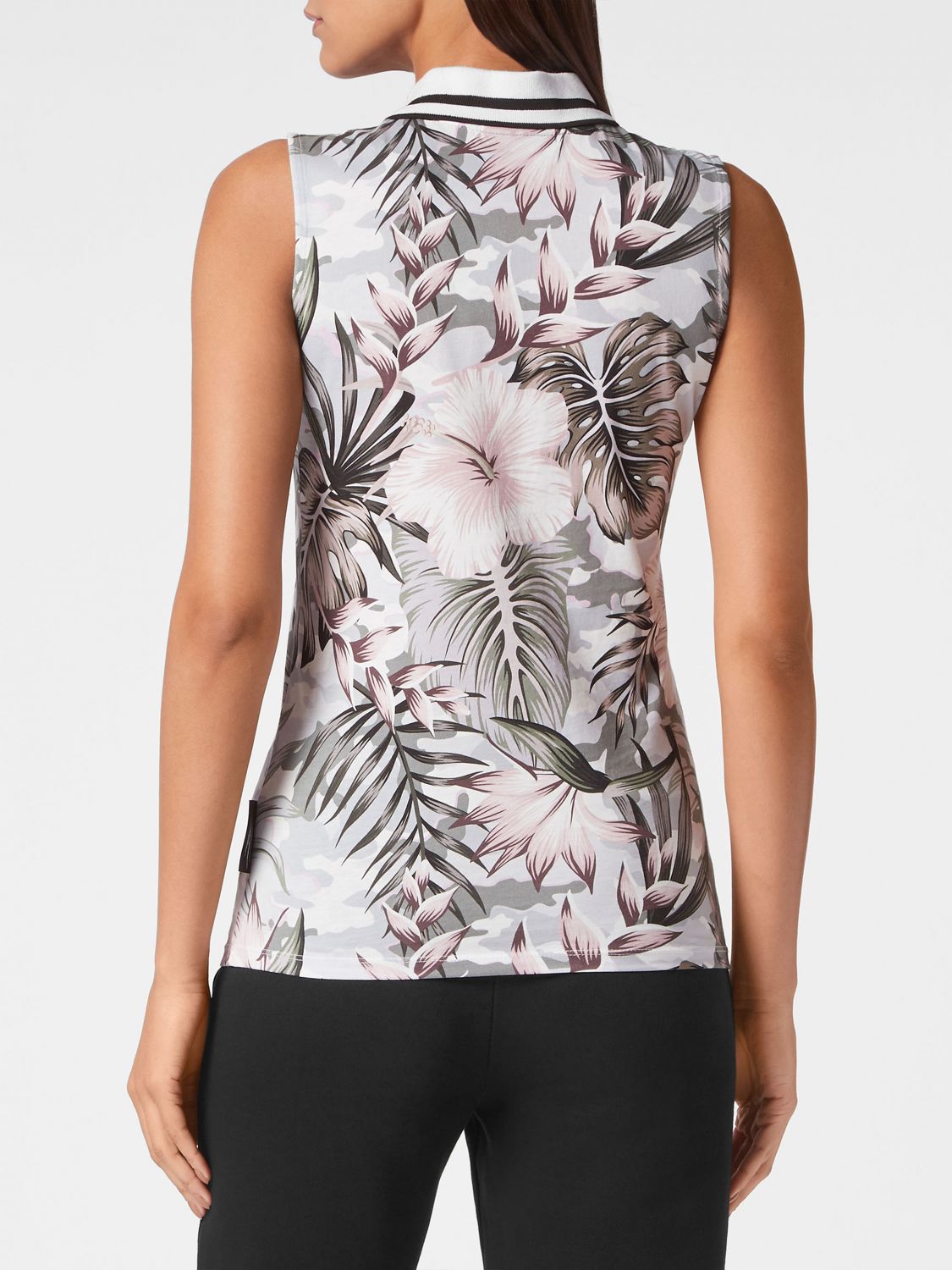 Floral sleeveless polo shirt - White
