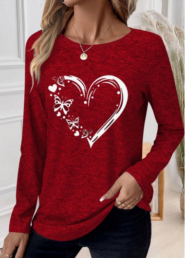 Modlily Plus Red Patchwork Heart Print T Shirt - 3X