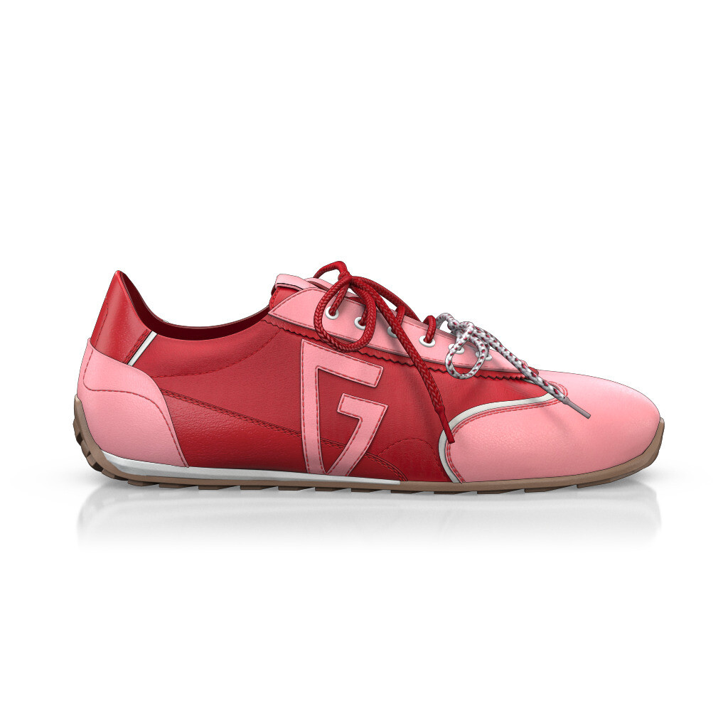 Baskets rétro running Femme Faites main en Italie en Cuir Rouge clair - Sur Mesure, Petit, Lacets - GIROTTI