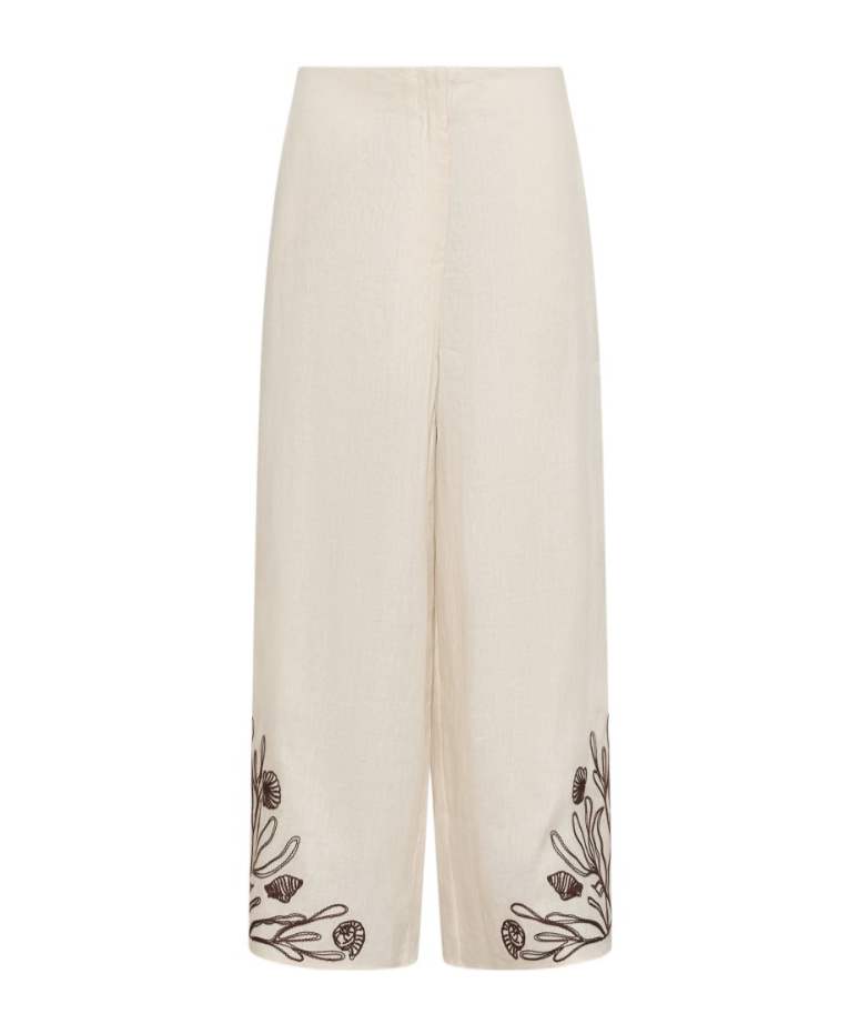Embroidered linen trousers