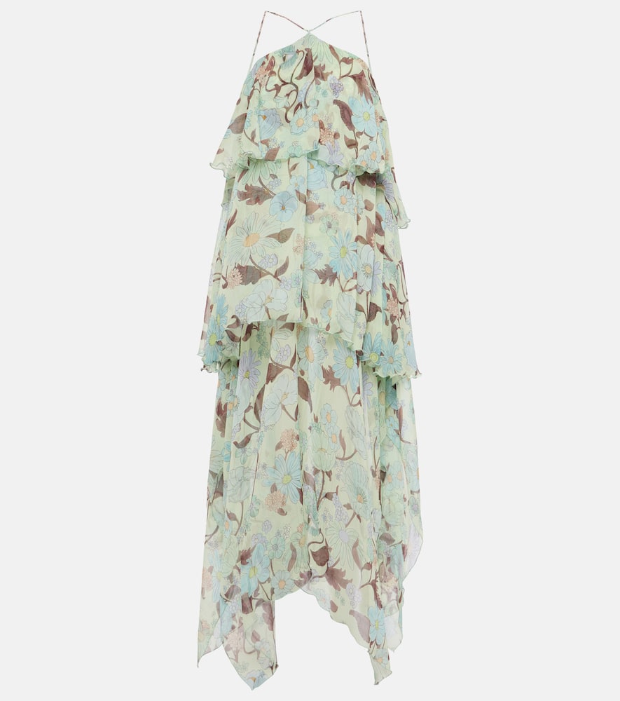 Tiered printed silk maxi dress