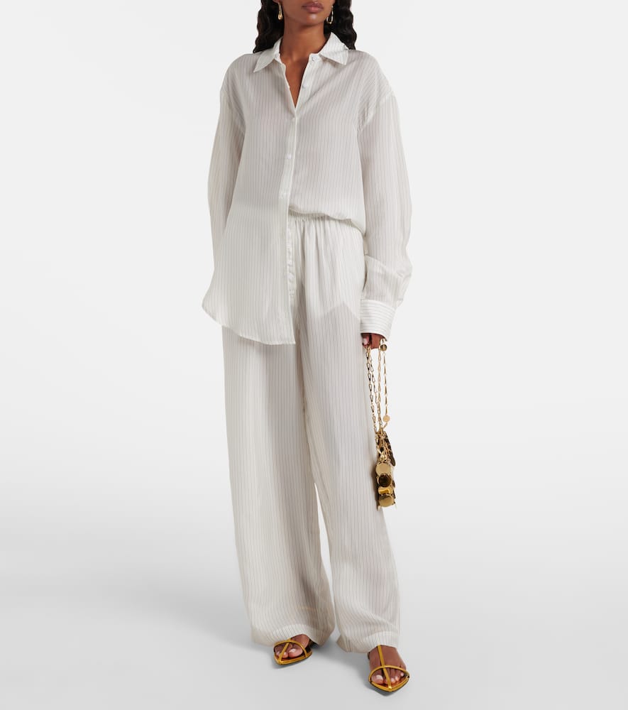 Brenna sheer striped wide-leg pants