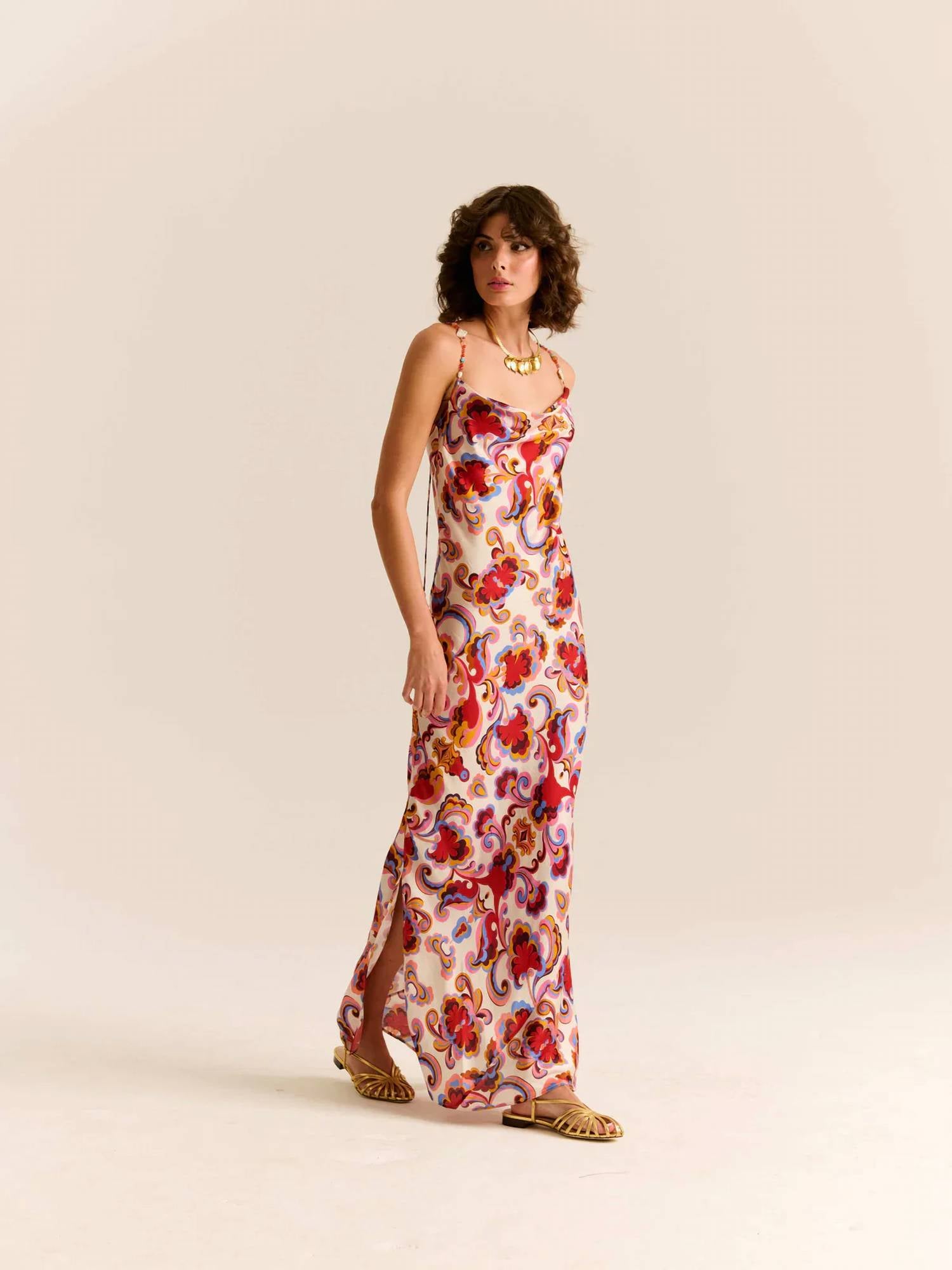 Paisley Floral Slip Dress In Multi