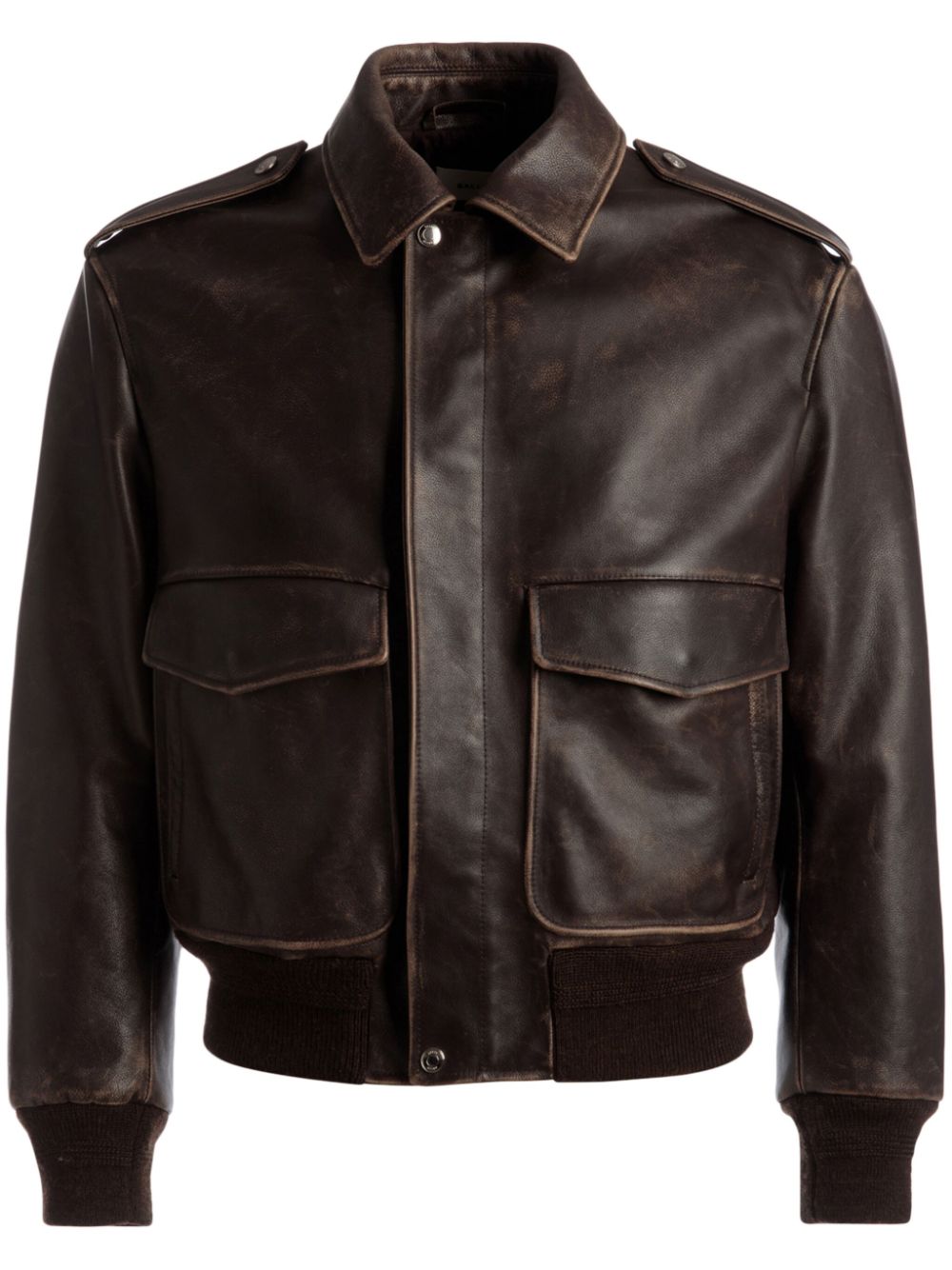 Cargo-pockets leather bomber jacket - Brown