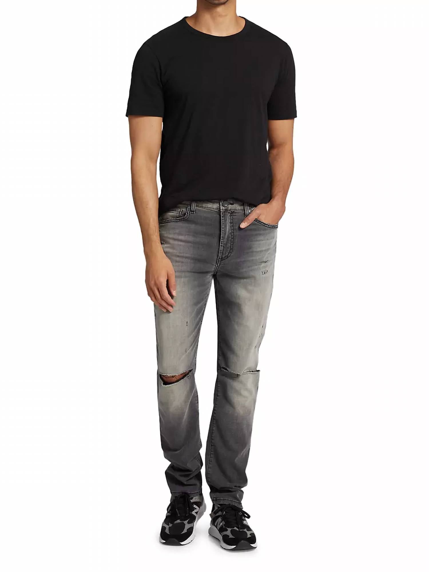 Brando Slim Distressed Greigio Jean In Grey