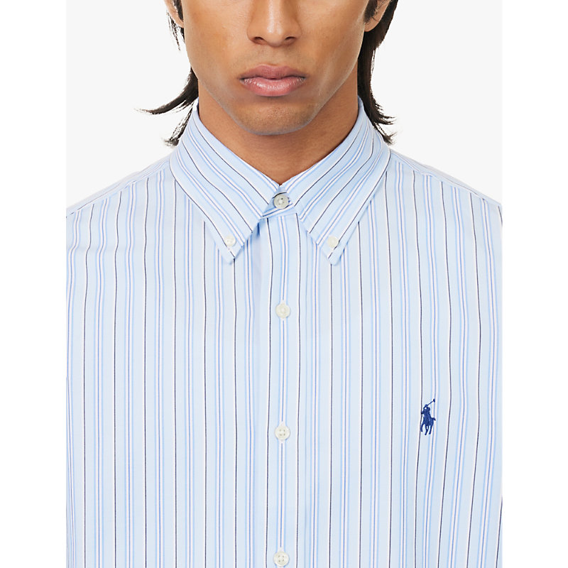 Mens BLUECustom Slim Logo-embroidered Cotton-blend Poplin Shirt 