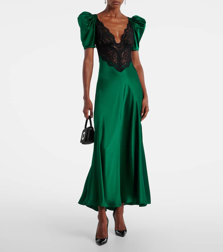 Lace-trimmed silk cocktail dress