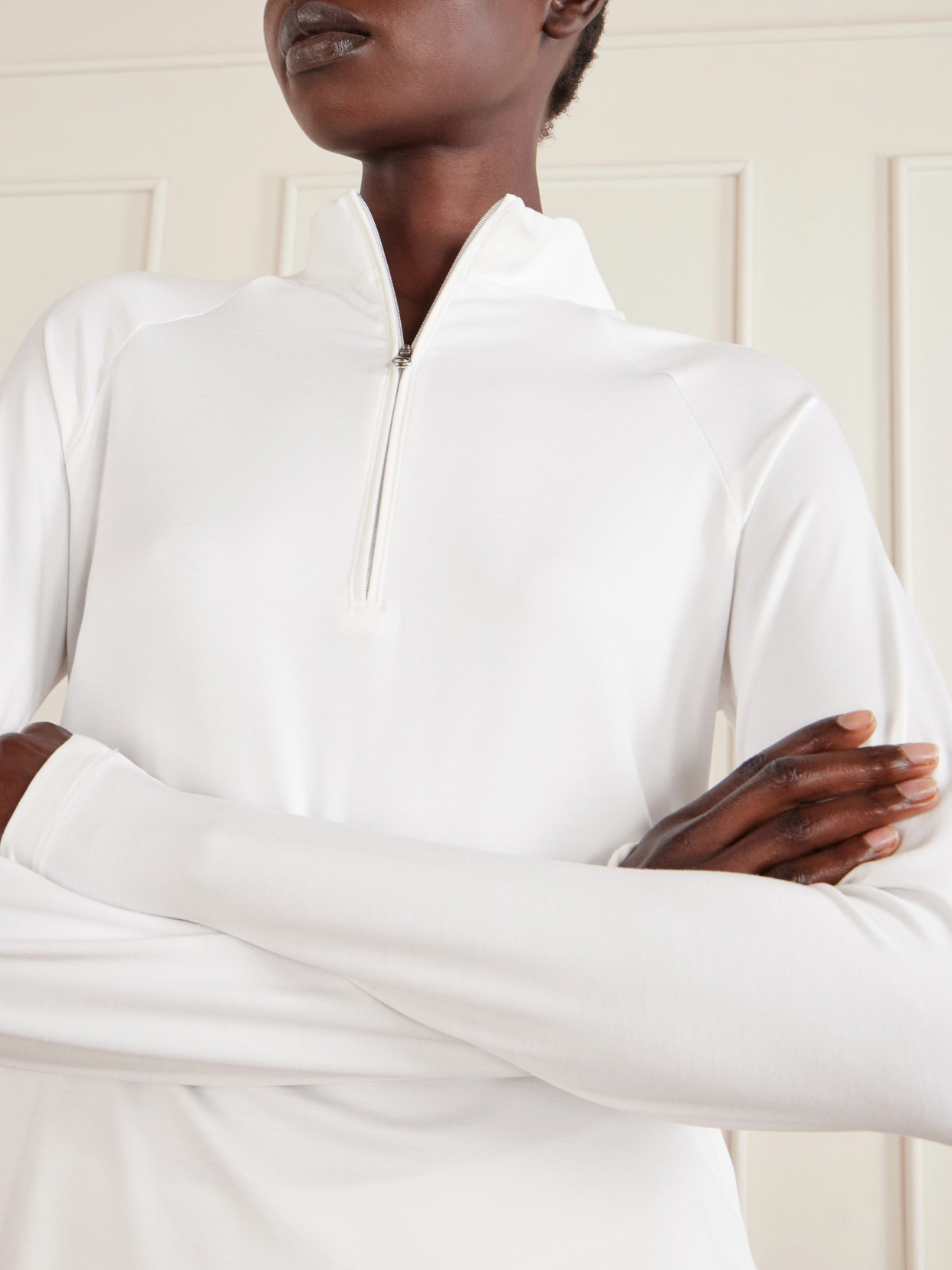 Amren Stretch Jersey Half-zip Top - White
