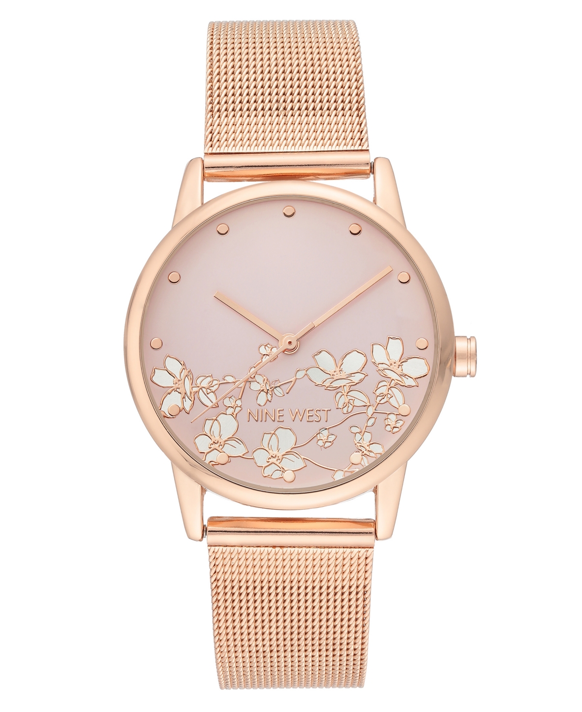 Women's Quartz Rose Gold-Tone Stainless Steel Mesh Band and Flower Pattern Watch, 35mm - Rose Gold-Tone