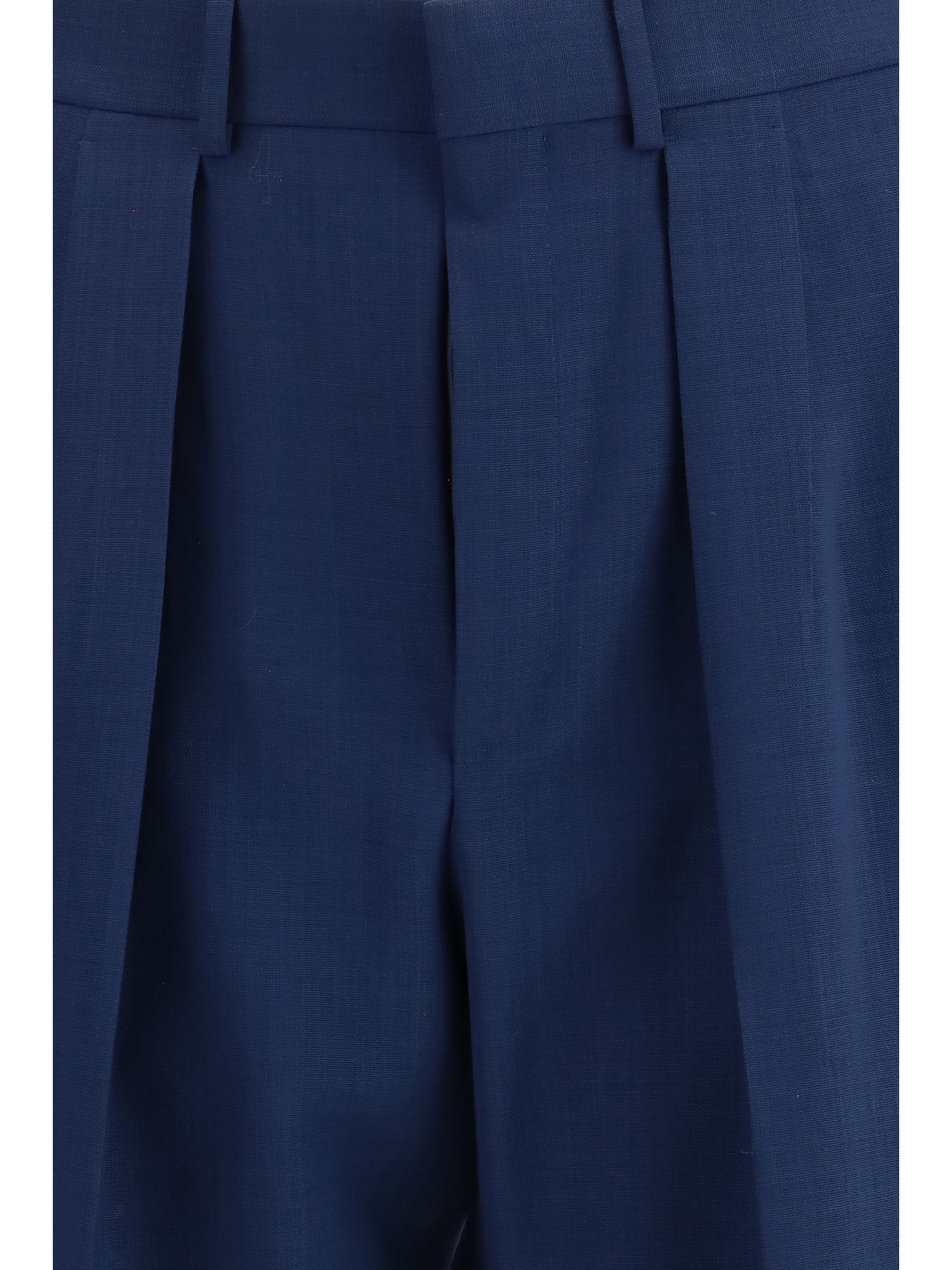 Pleated Wool Trousers — Blue