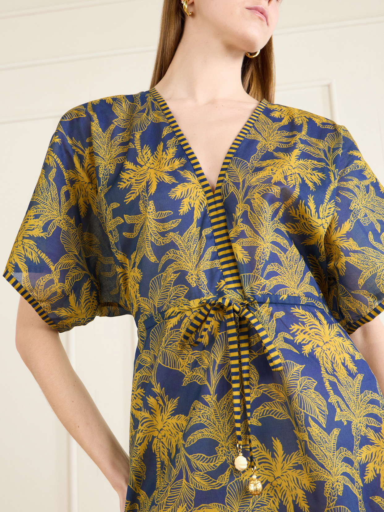 Peninsule Embellished Printed Cotton-voile Mini Dress - Blue