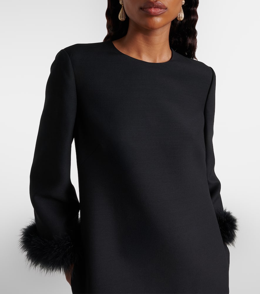 Crepe Couture feather-trimmed midi dress