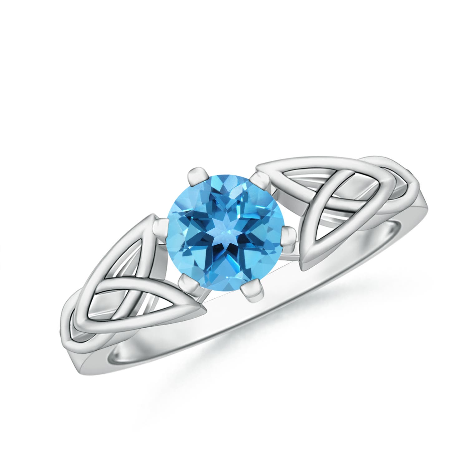 Angara 0.95 Carat Solitaire Round Swiss Blue Topaz Celtic Knot Ring in Platinum