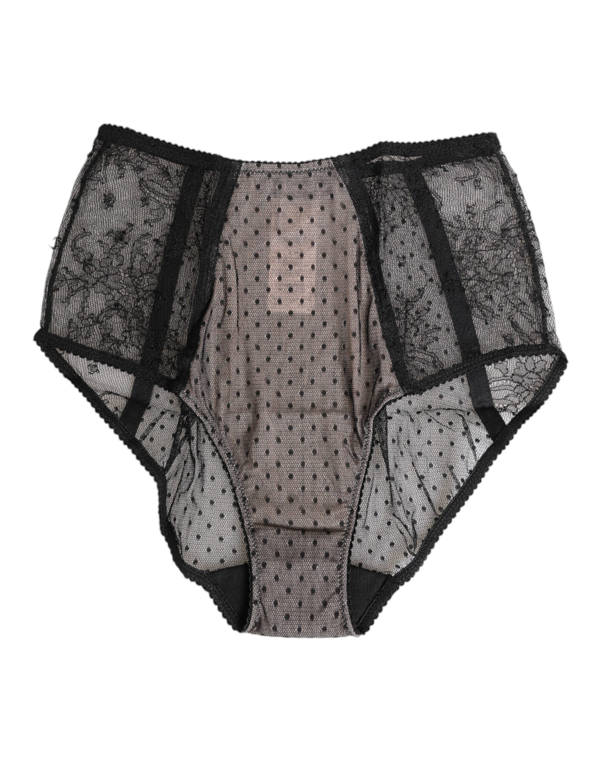 Sheer Polka Dot Lace Briefs — Black