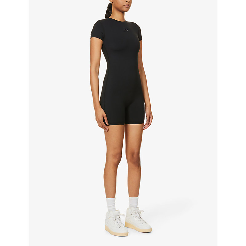 Womens Black Ultimate Brand-print Stretch-woven Playsuit