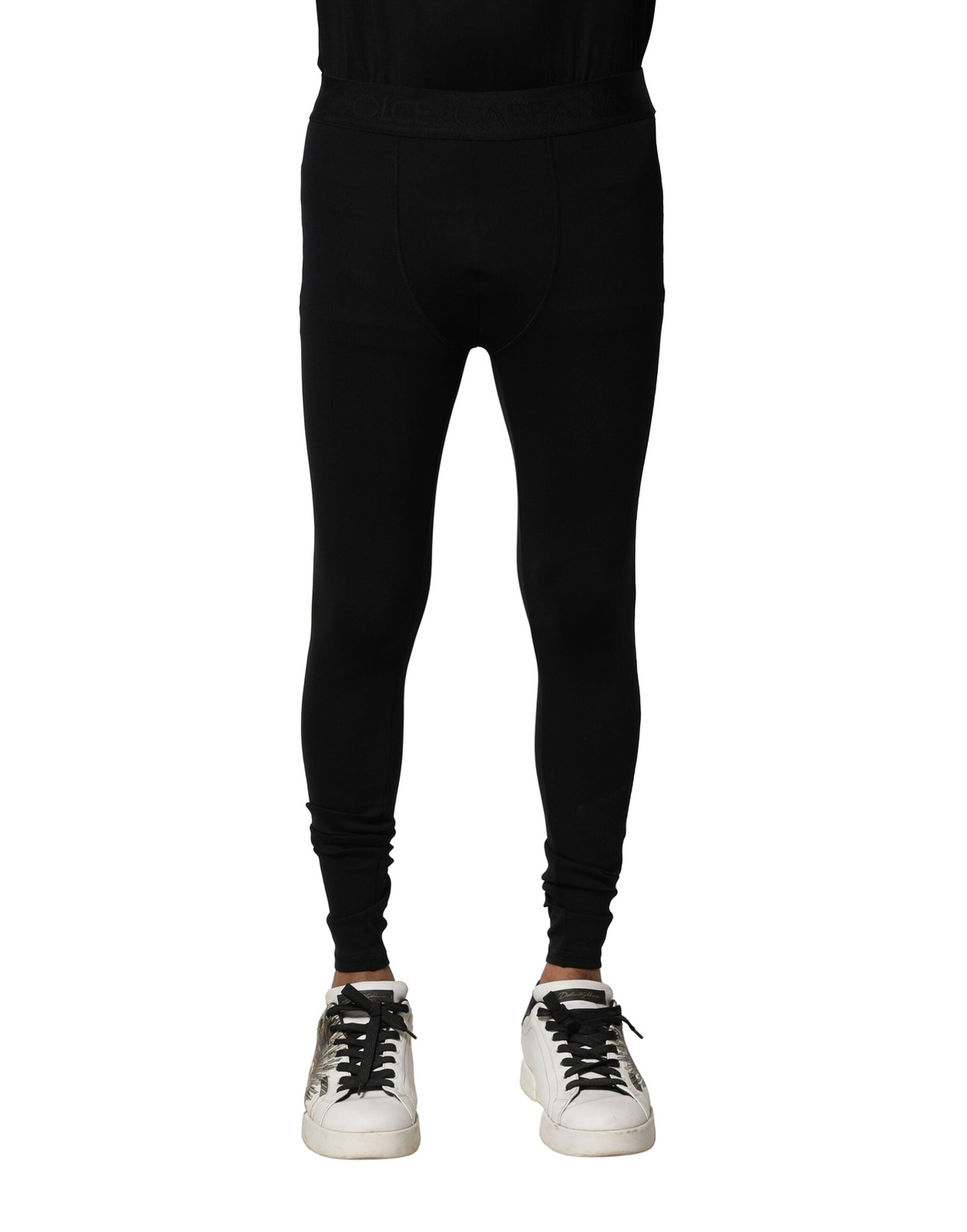 Nylon Elastic Logo Leggings — Black