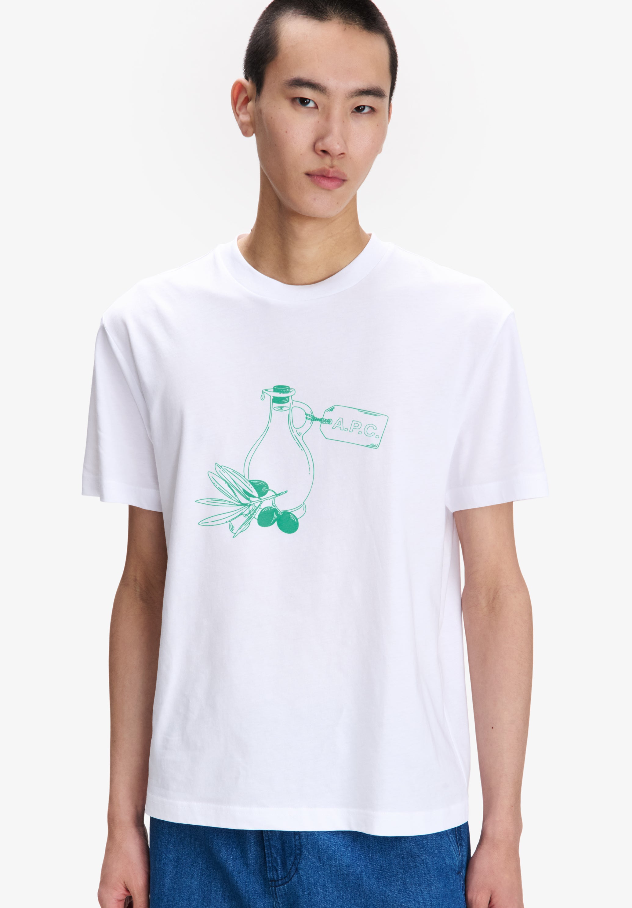 A. P.C. Men's Olive Oil T-Shirt Size: Extra Small in White