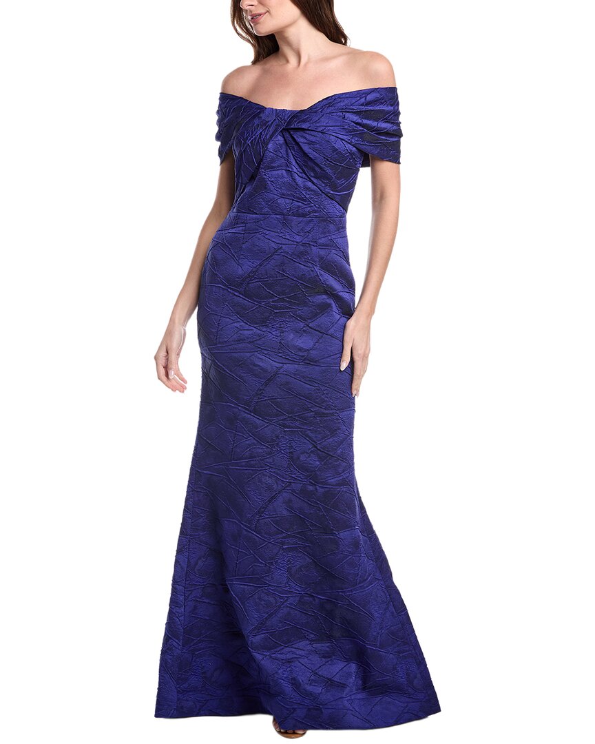 Textured Jacquard Off Shoulder Twist Bodice Gown