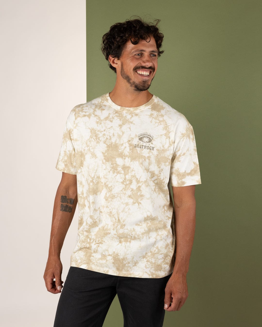 Saltrock Block Icons Mens Oversized Tie Dye T-Shirt in Crea