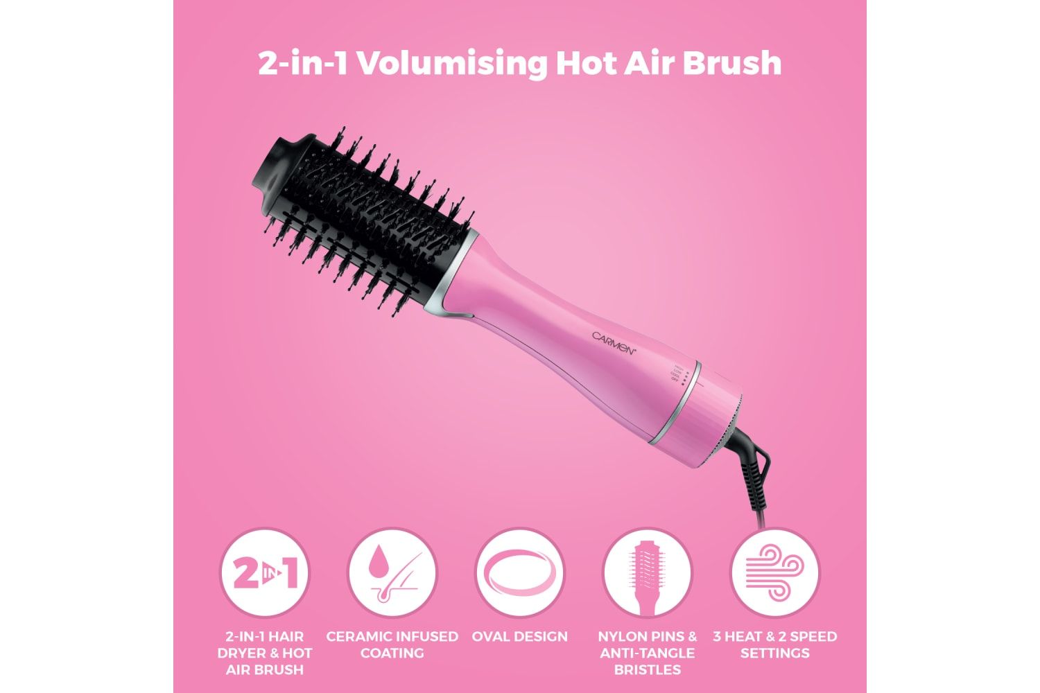 Carmen Unisex Oval Hot Air Brush in Pink