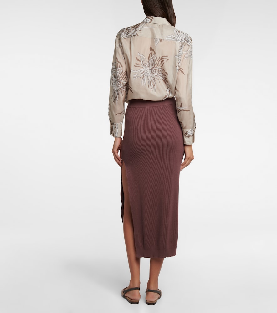 Brunello Cucinelli Ribbed-knit cotton midi skirt