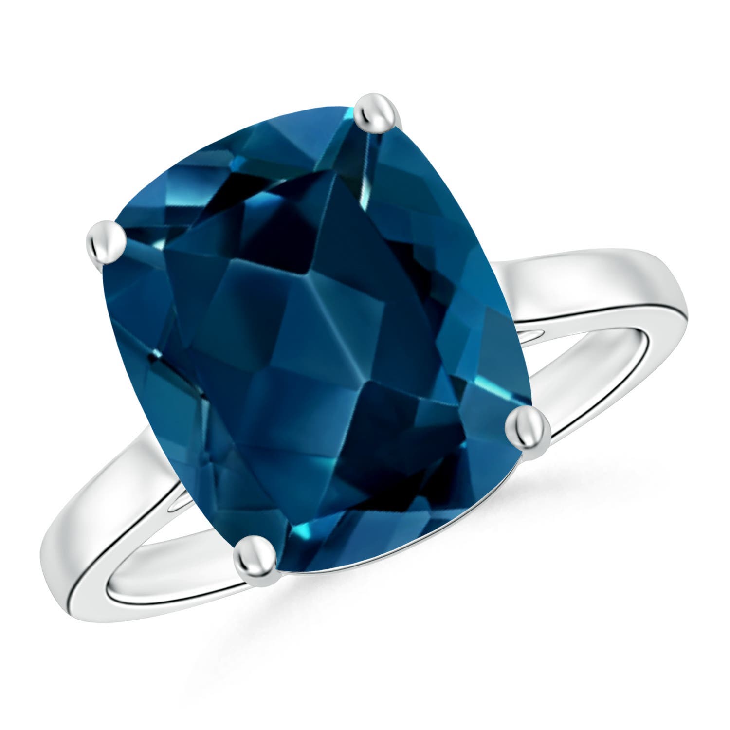 Angara 5.8 Carats Classic Cushion London Blue Topaz Solitaire Ring in Platinum