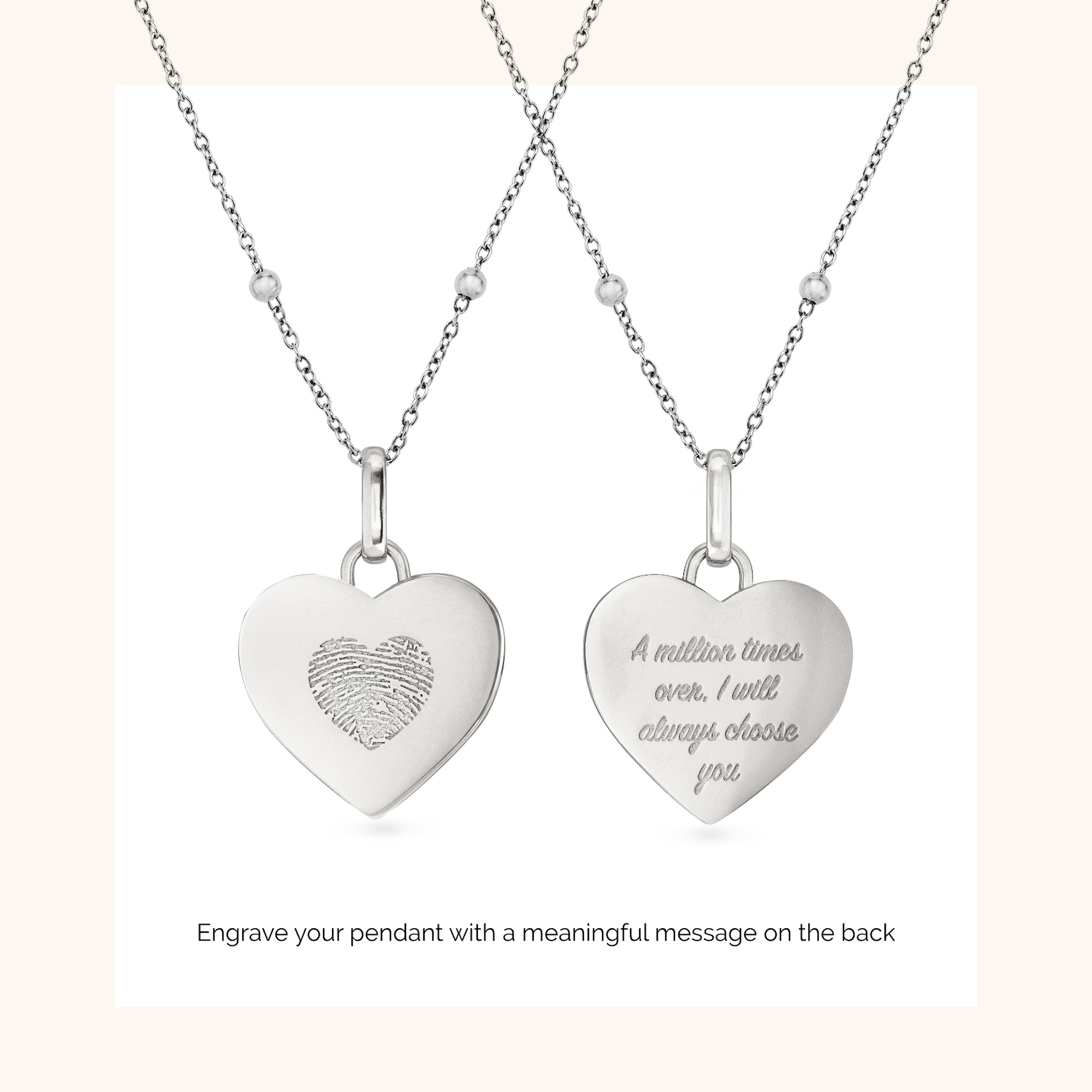 Uniquely Yours Fingerprint Heart Necklace - Single Fingerprint (Silver)