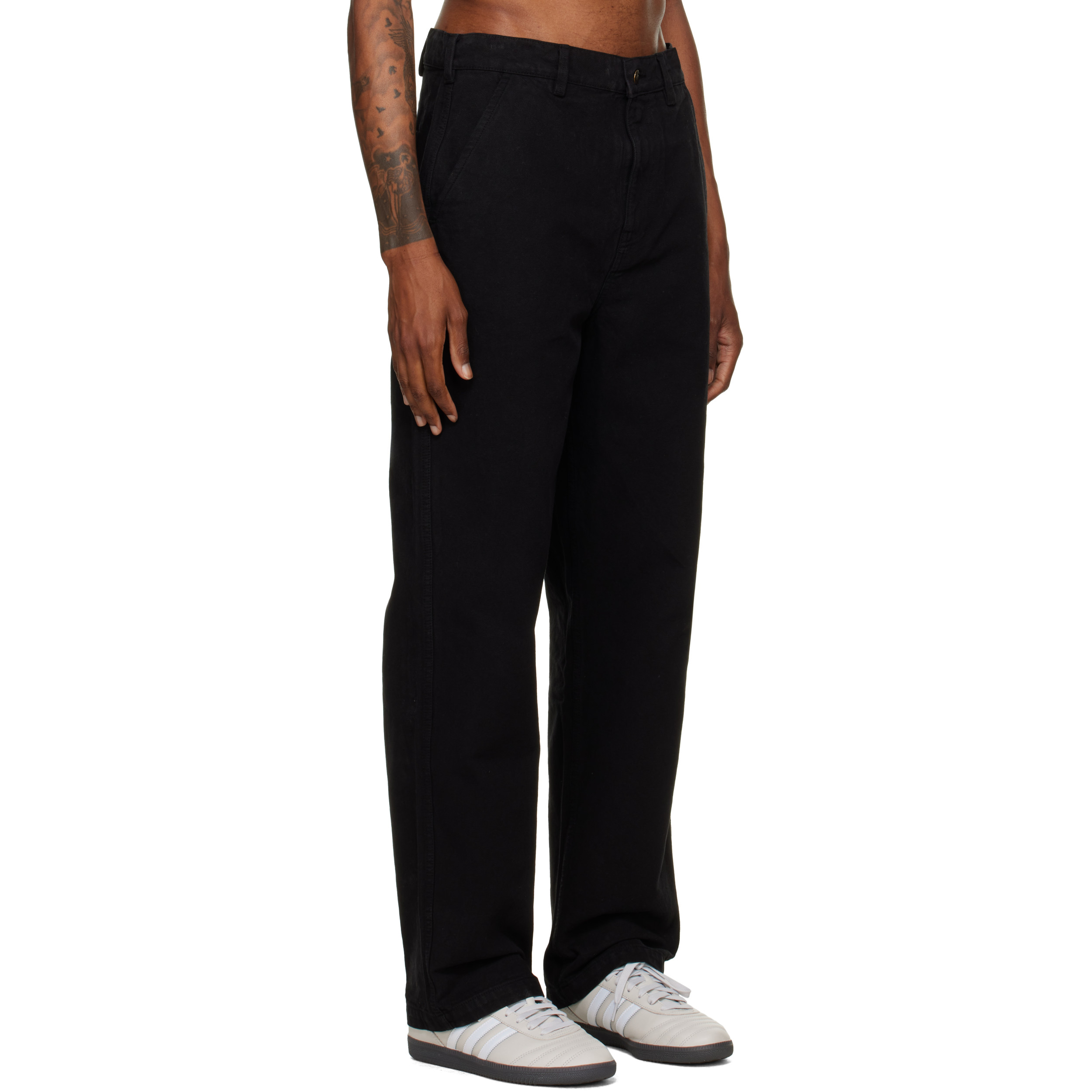Black Cotton Canvas Straight Leg Trousers