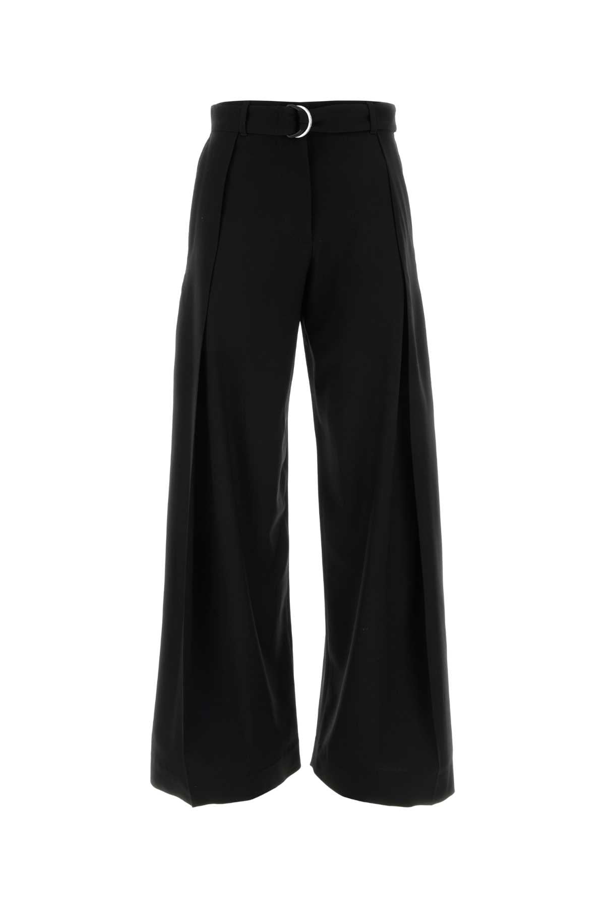 Wide-Leg Wool Trousers — Black