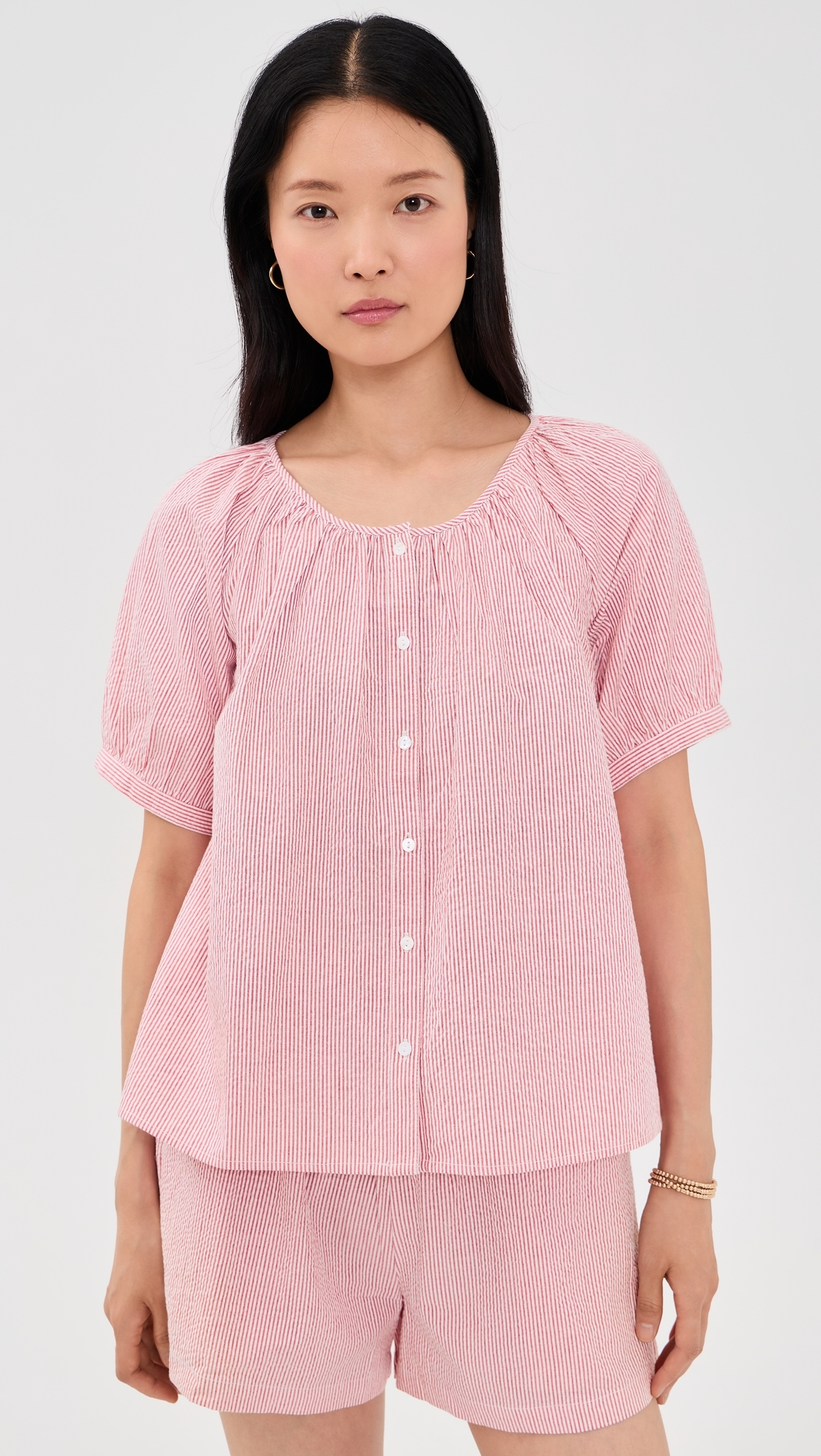Everly Top Red/White Seersucker