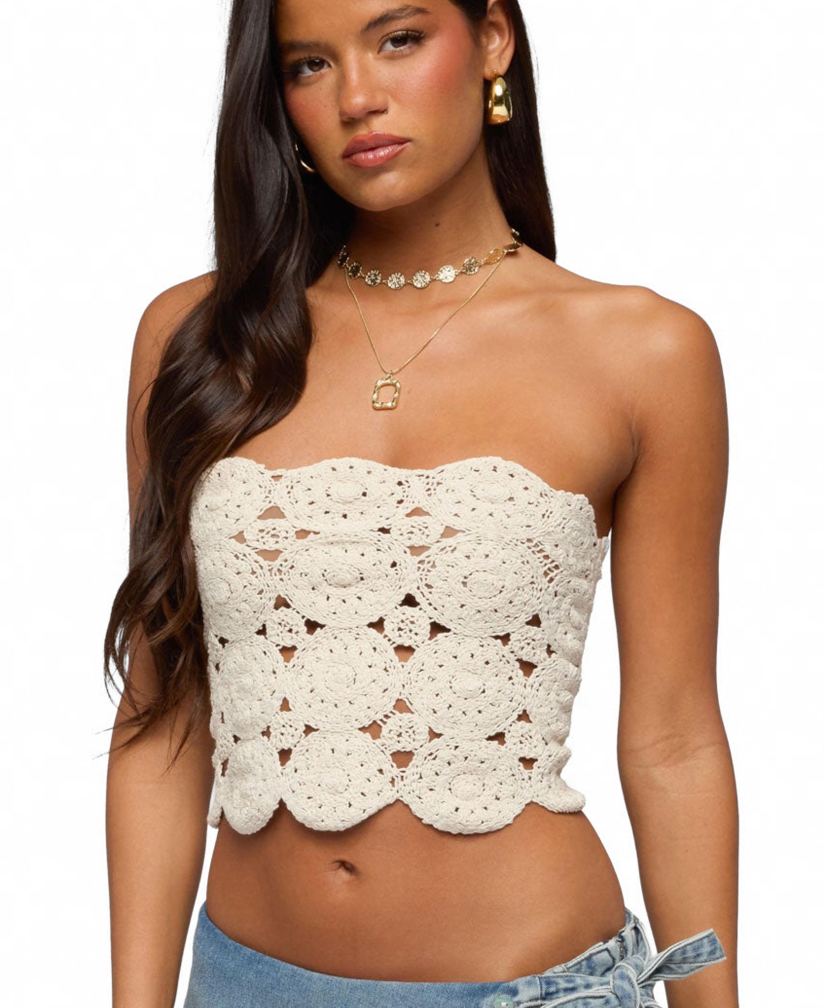 Women's Laurin Crochet Strapless Top - Cream