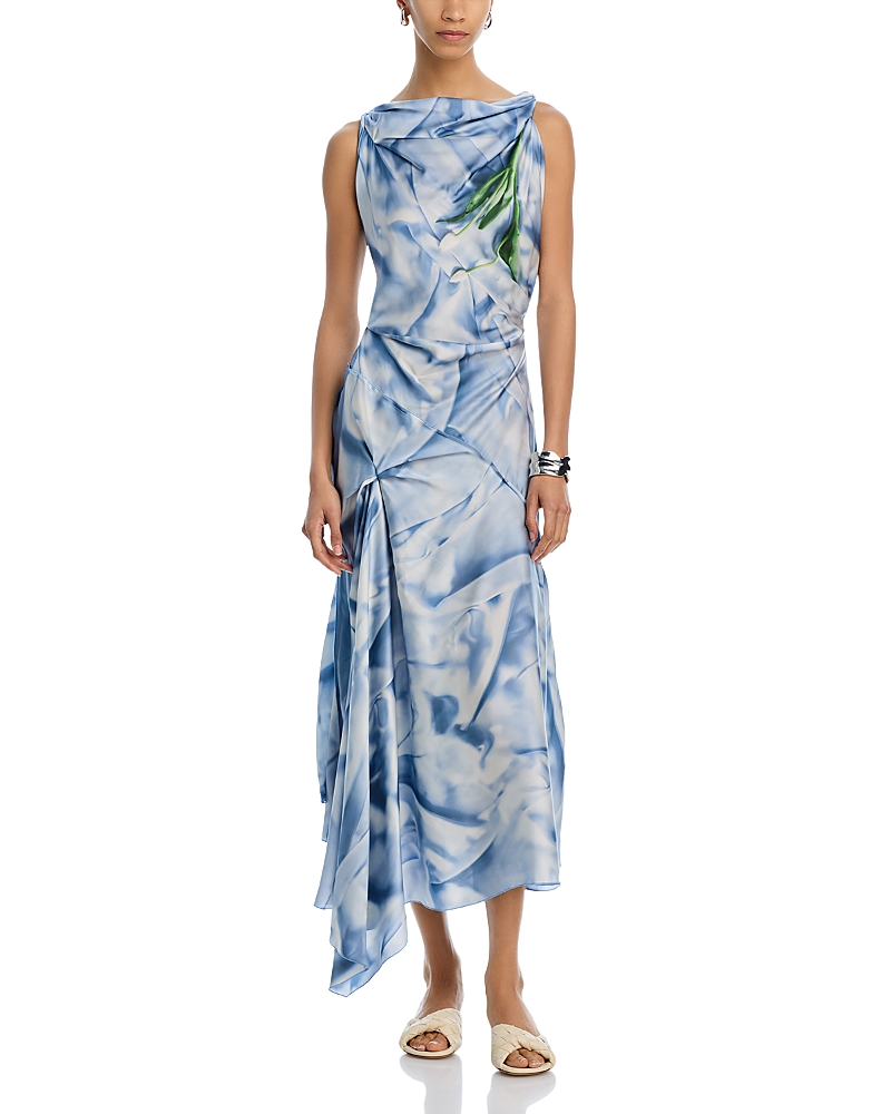 Draped asymmetric midi dress - Blue