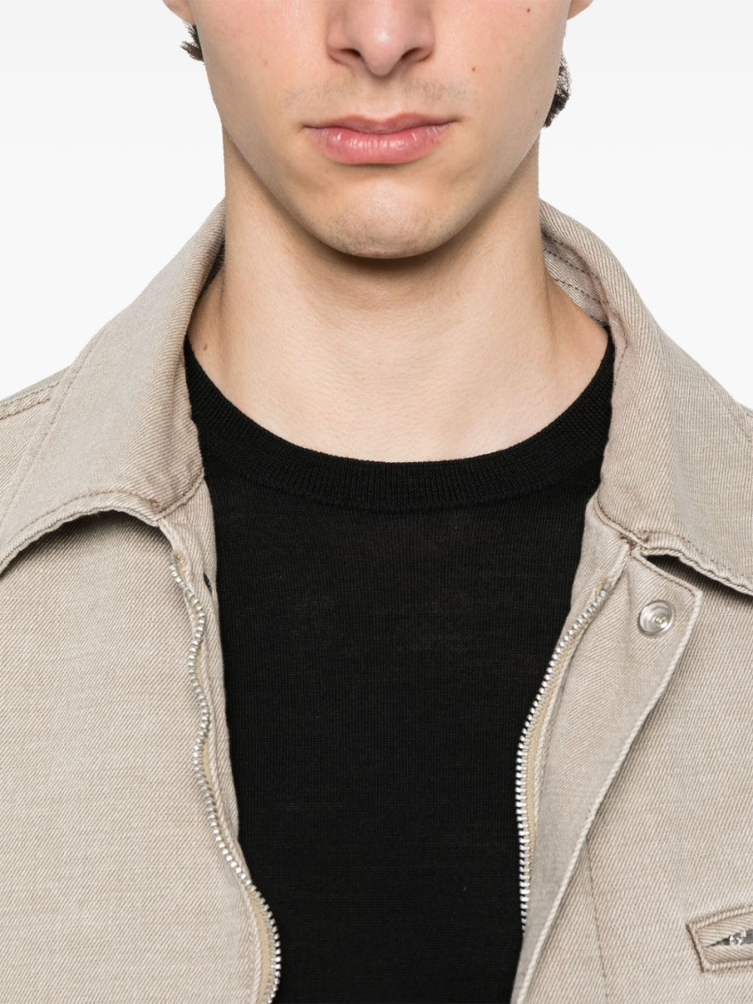 Black Fine Wool Crew Jumper