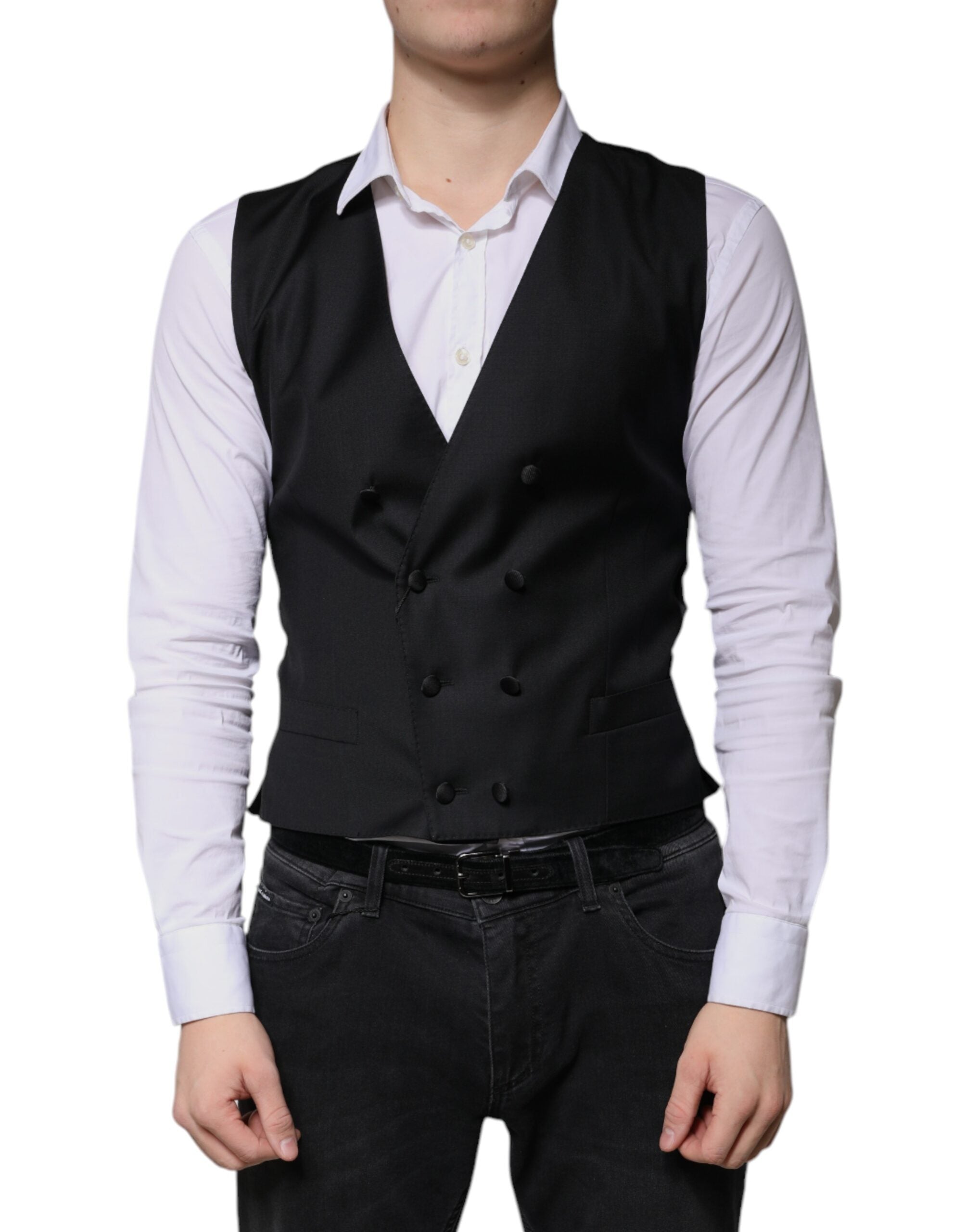 Virgin Wool Formal Vest — Black
