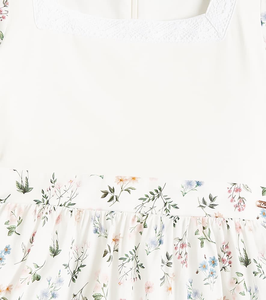 Patachou Floral lace-trimmed cotton-blend dress