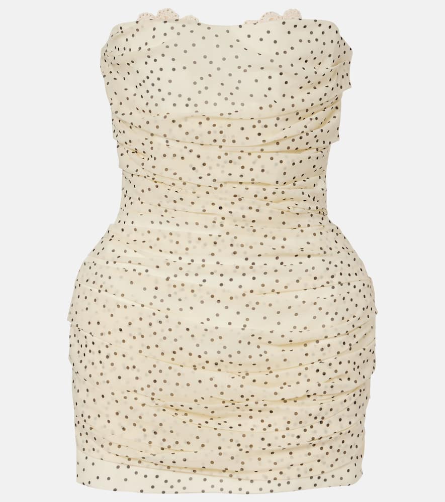Polka-dots ruched silk-blend minidress