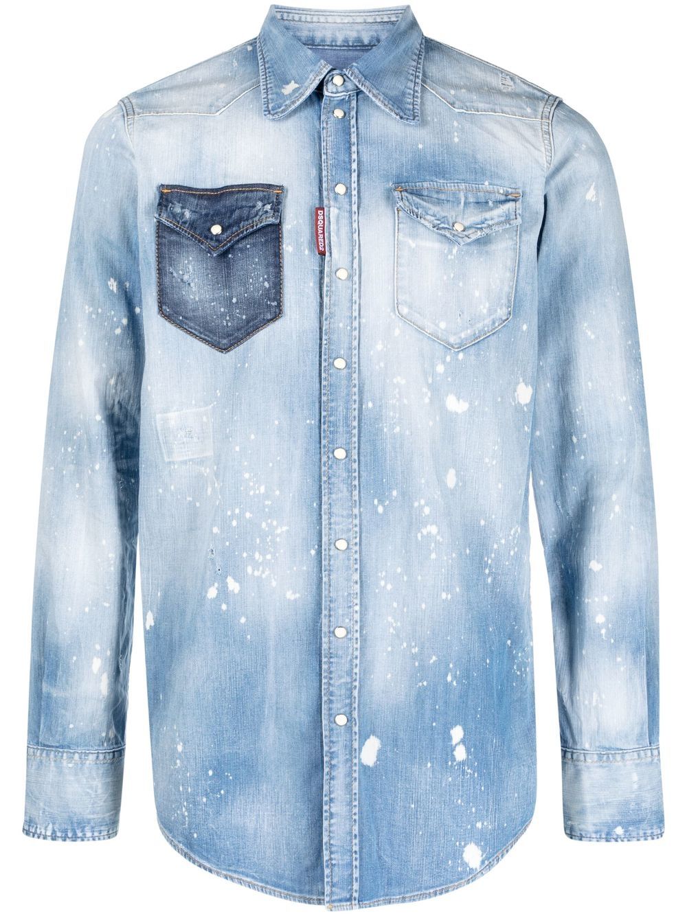 Bleach-effect denim shirt - Blue