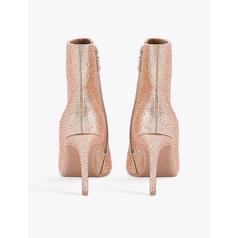 Womens Gold Lovebird Crystal-embellished Heeled Woven Ankle Boots