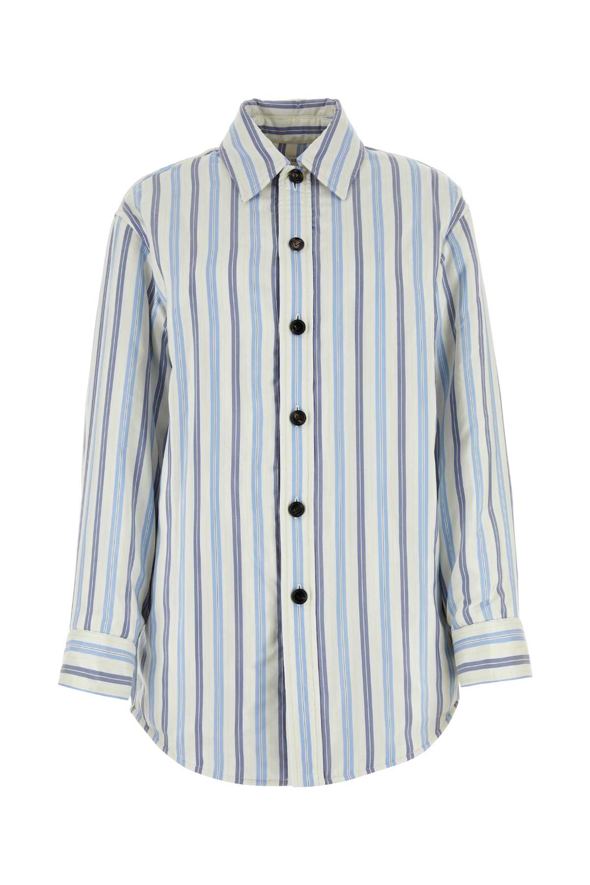 Silk Padded Striped Shirt — Blue