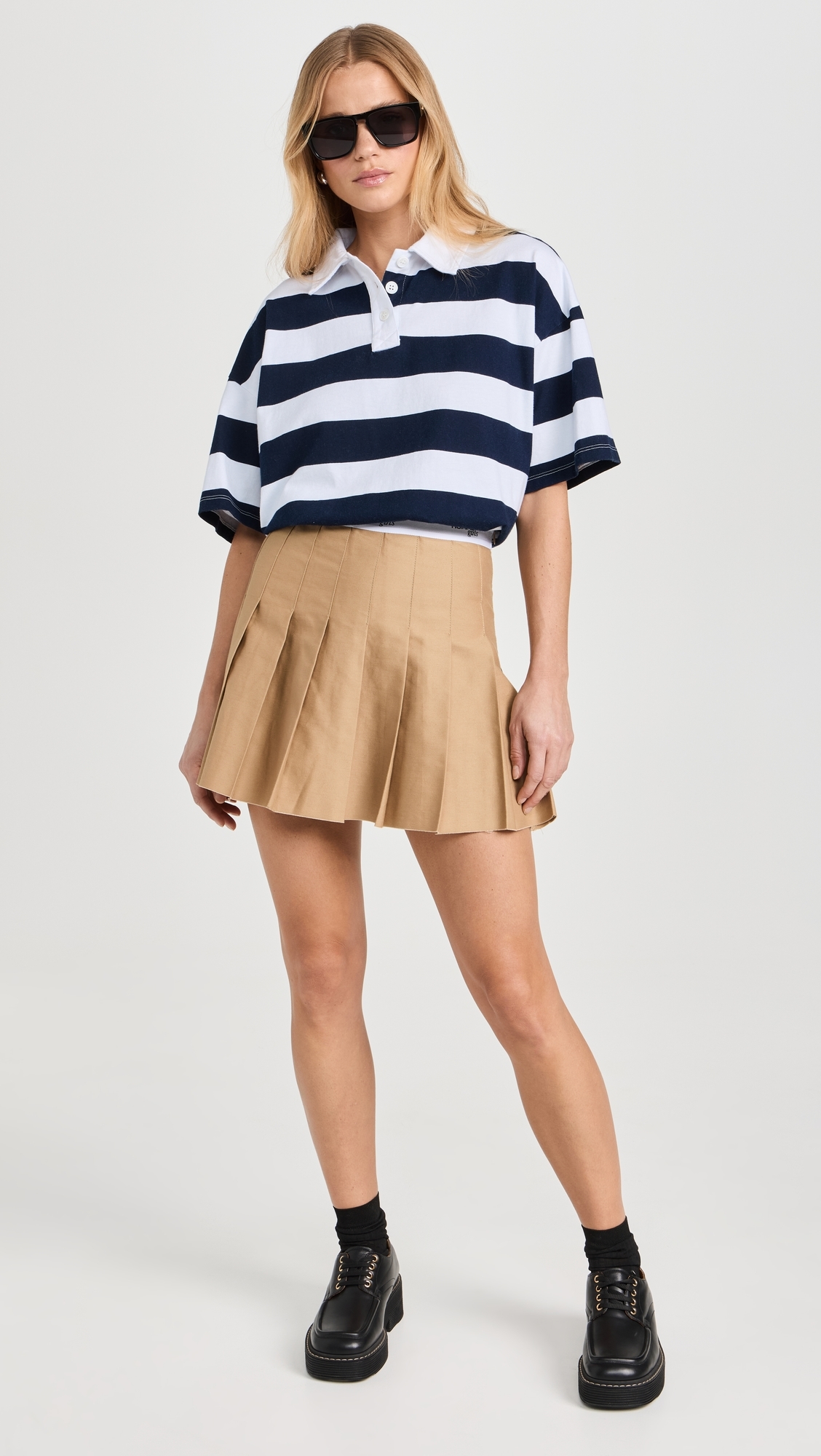 Navy Rugby Stripe Short Sleeve Boxy Polo White