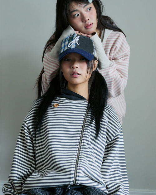 STRIPE UNBALANCED ZIPUP HOODIE