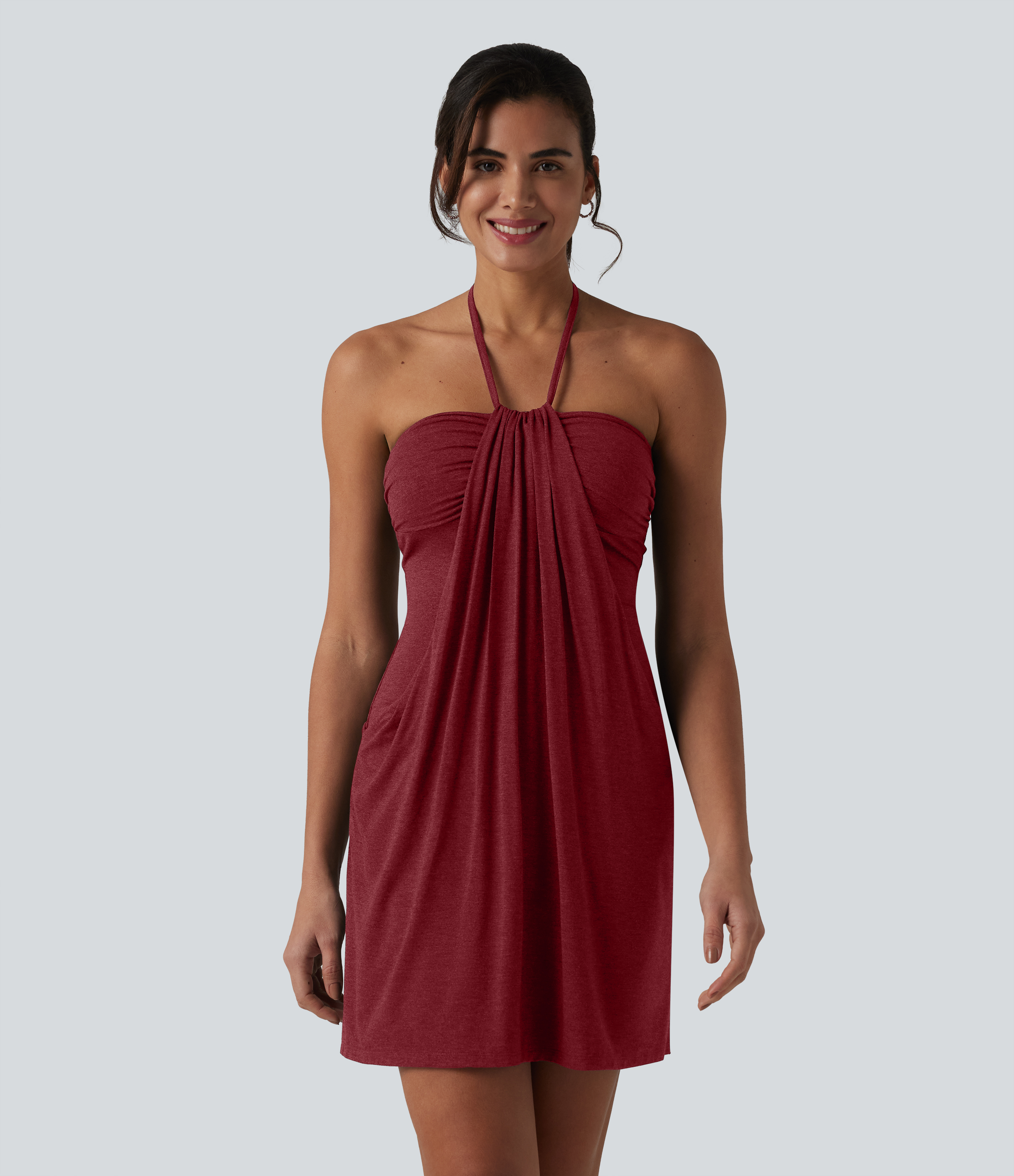 Halter Tie Back Mini Resort Dress with Pockets Casual Dress - Emboldened