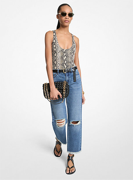 Snakeskin racerback bodysuit - Neutrals