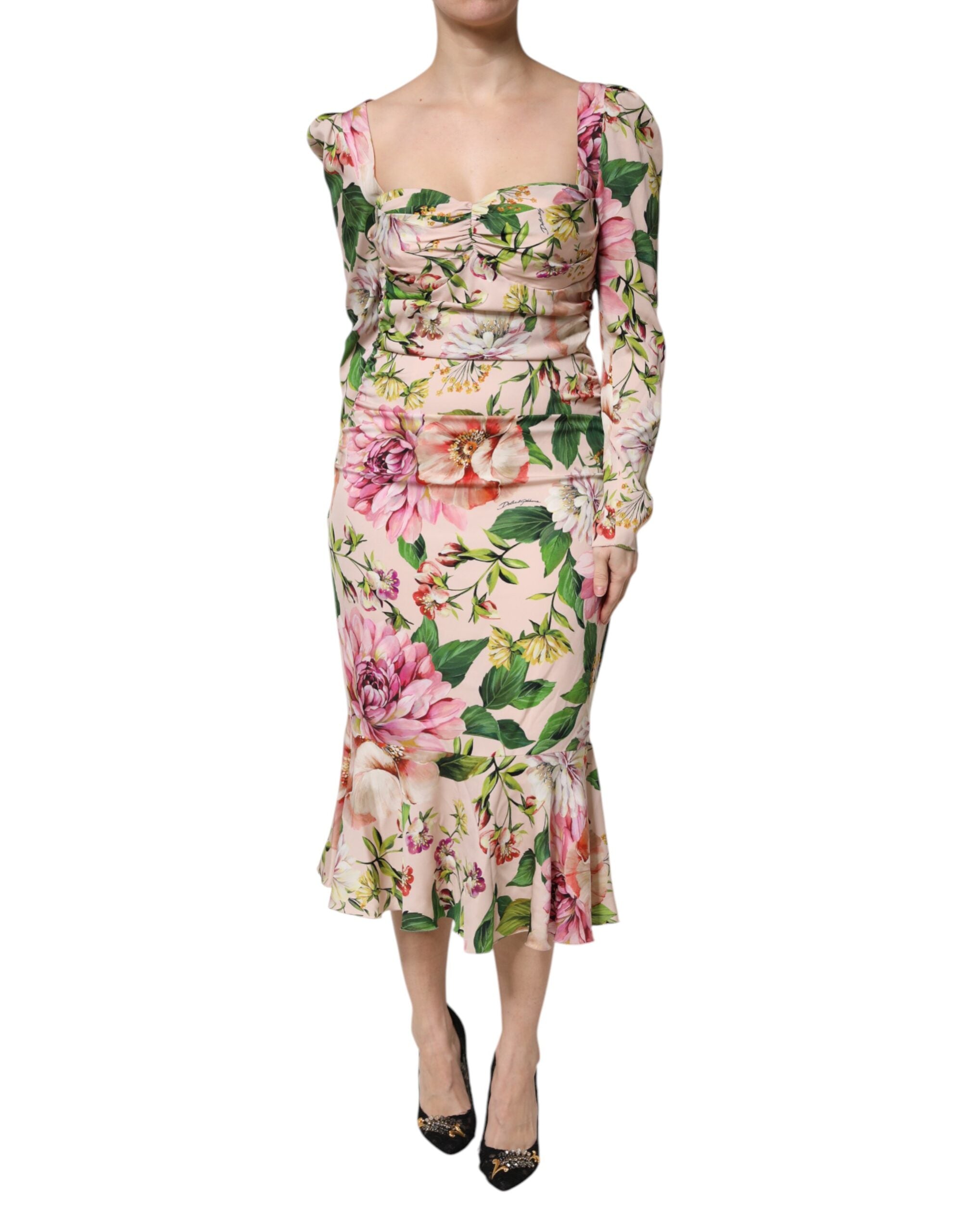 Floral Silk Fit and Flare Dress — Pink