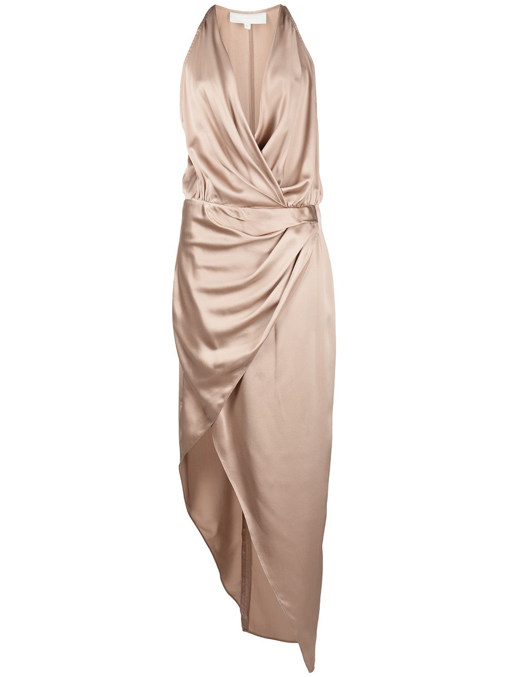 Asymmetric halterneck silk dress - Brown