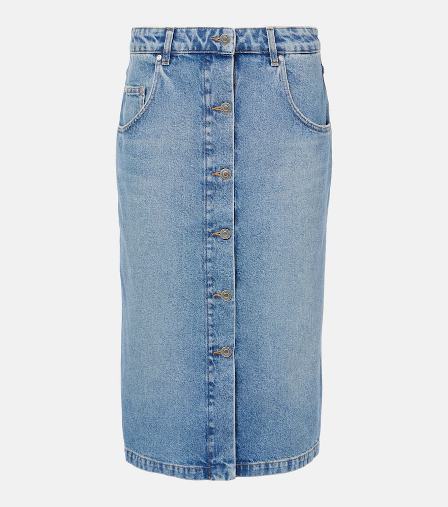 Chain-detail denim midi skirt