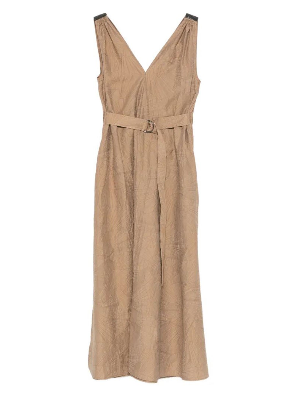 Midi Dress With Belt And V-Neck