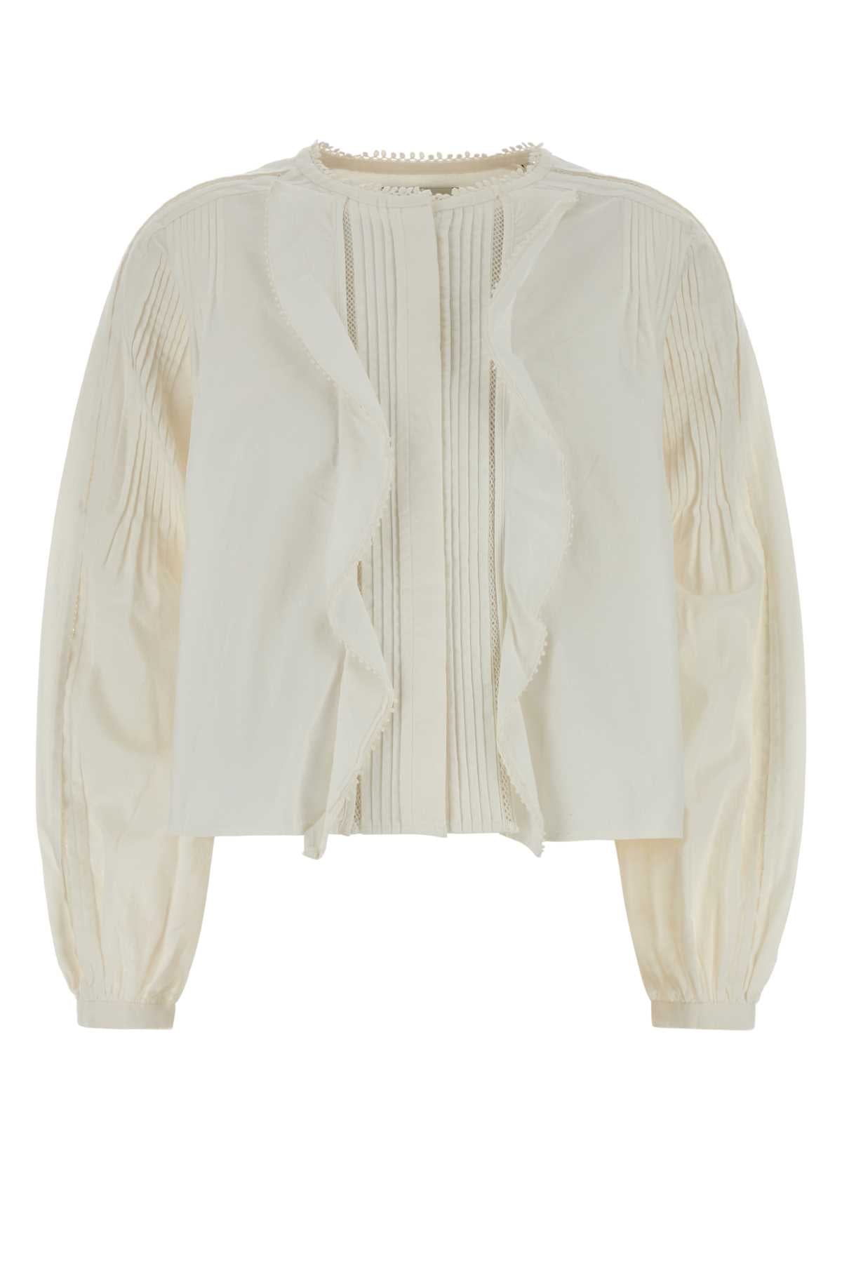 Pleated Cotton Lace Blouse — White