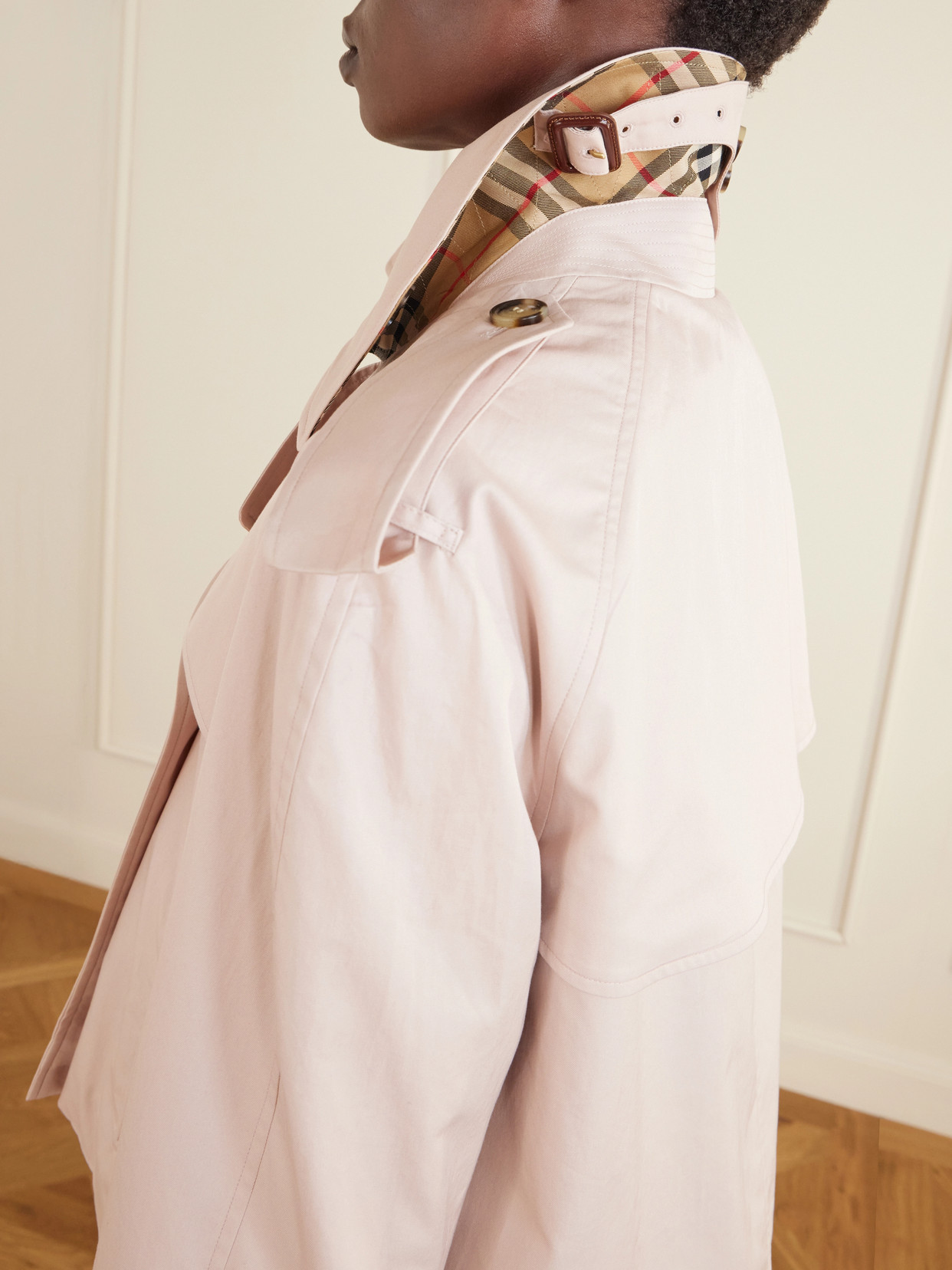 Haltye Double-breasted Belted Cotton-gabardine Cropped Trench Jacket - Pink