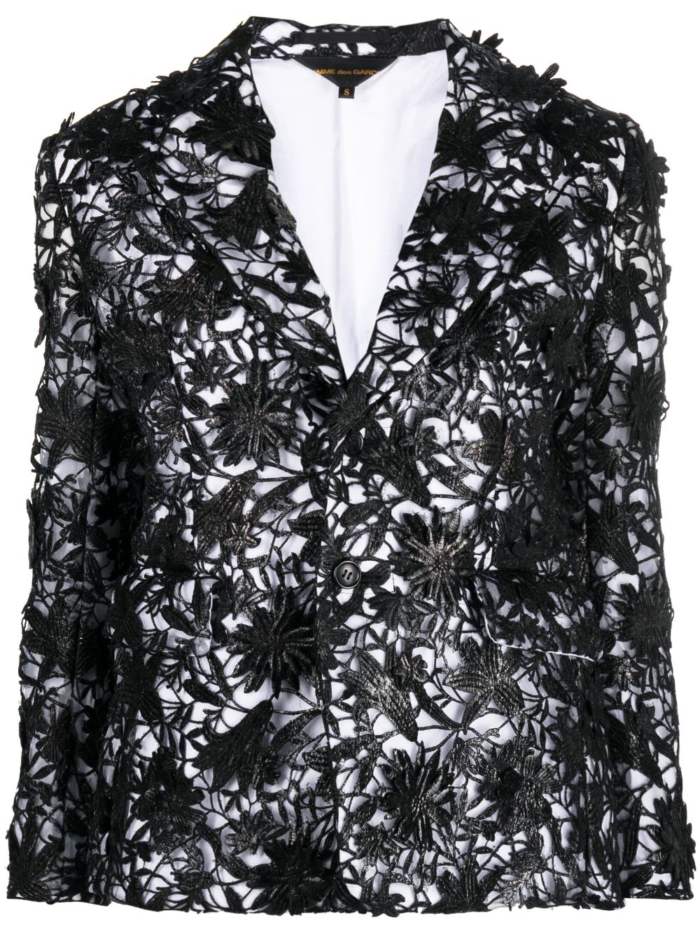 Floral-lace single-breasted blazer - Black